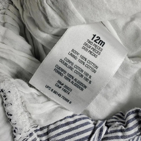 Carter's 100% Cotton Blue and White Striped Dress Baby Toddler Size 12m - Picture 7 of 8